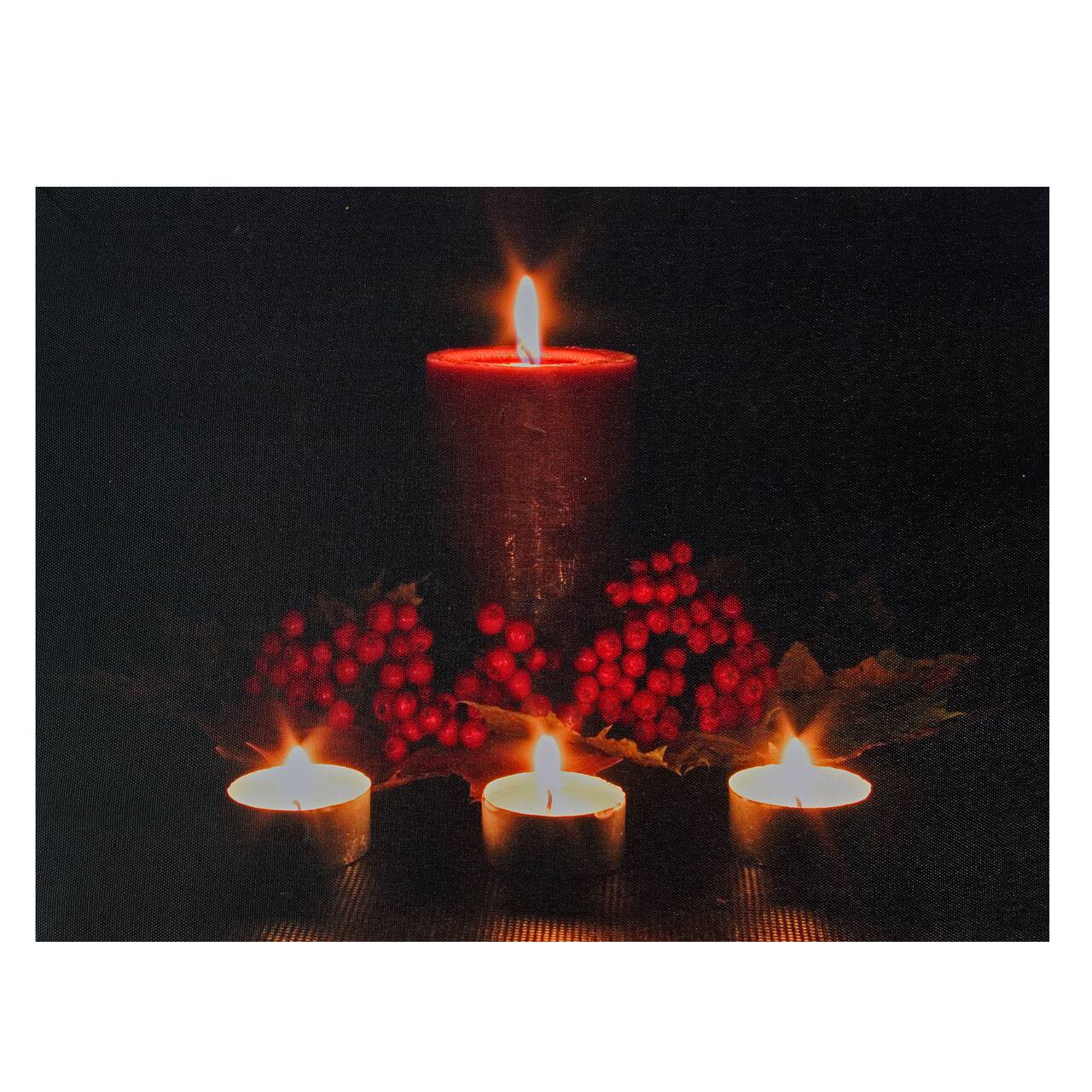 LED Lighted Red &#x26; Green Candles Christmas Canvas Wall Art